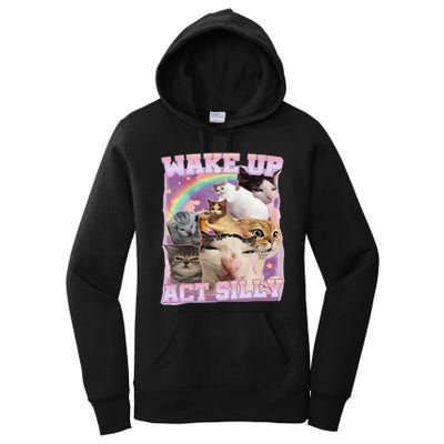 Wake Up Act Silly Funny Cat Meme Lover Cat Women's Pullover Hoodie