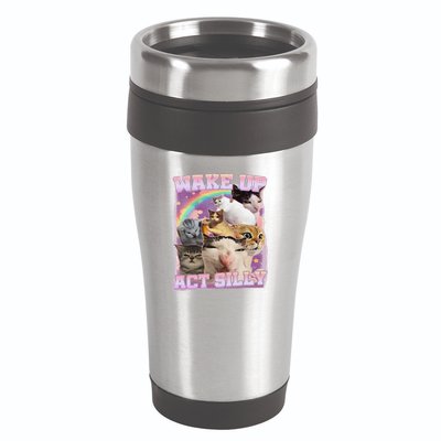 Wake Up Act Silly Funny Cat Meme Lover Cat 16oz Travel Tumbler