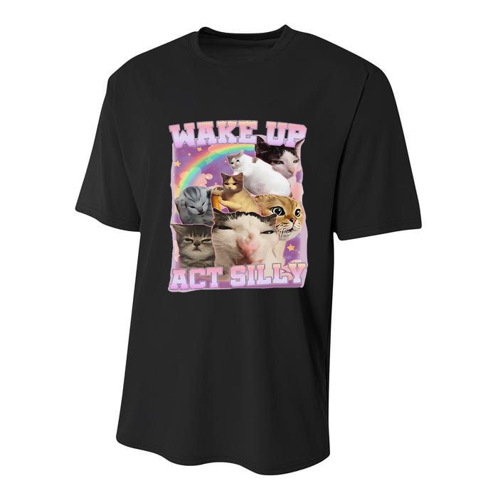 Wake Up Act Silly Funny Cat Meme Lover Cat Youth Performance Sprint T-Shirt