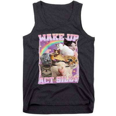 Wake Up Act Silly Funny Cat Meme Lover Cat Tank Top