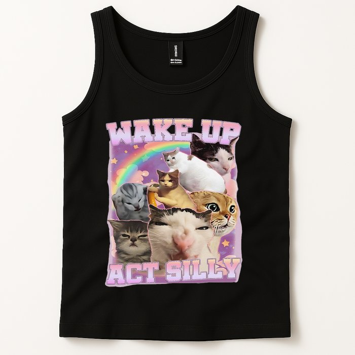 Wake Up Act Silly Funny Cat Meme Lover Cat Tank Top