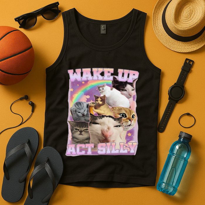 Wake Up Act Silly Funny Cat Meme Lover Cat Tank Top
