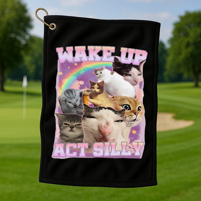 Wake Up Act Silly Funny Cat Meme Lover Cat Golf Towel