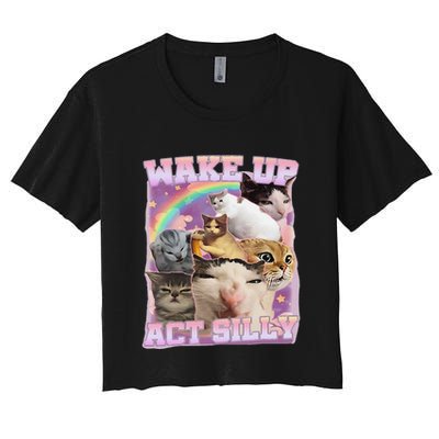 Wake Up Act Silly Funny Cat Meme Lover Cat Crop Top