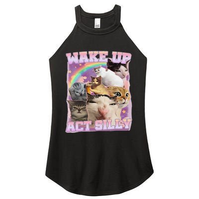 Wake Up Act Silly Funny Cat Meme Lover Cat Women's Perfect Tri Rocker Tank