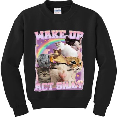 Wake Up Act Silly Funny Cat Meme Lover Cat Kids Sweatshirt