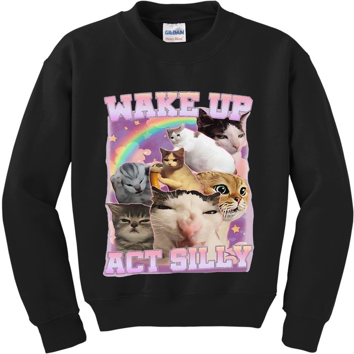Wake Up Act Silly Funny Cat Meme Lover Cat Kids Sweatshirt