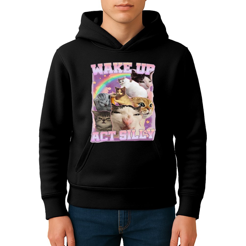 Wake Up Act Silly Funny Cat Meme Lover Cat Kids Hoodie