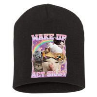 Wake Up Act Silly Funny Cat Meme Lover Cat Short Acrylic Beanie