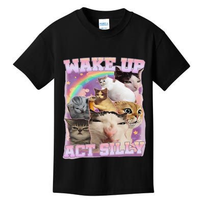 Wake Up Act Silly Funny Cat Meme Lover Cat Kids T-Shirt