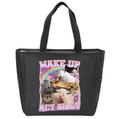 Wake Up Act Silly Funny Cat Meme Lover Cat Zip Tote Bag