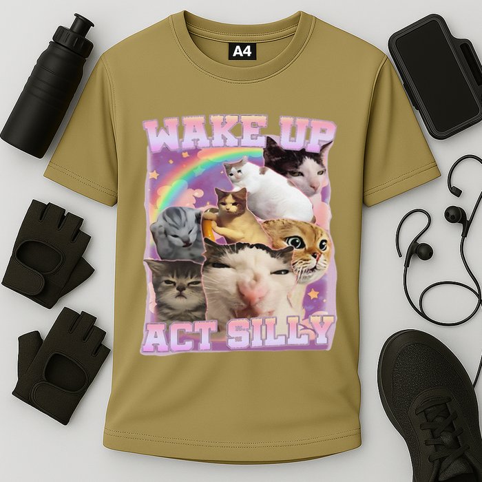Wake Up Act Silly Funny Cat Meme Lover Cat Performance Shirt