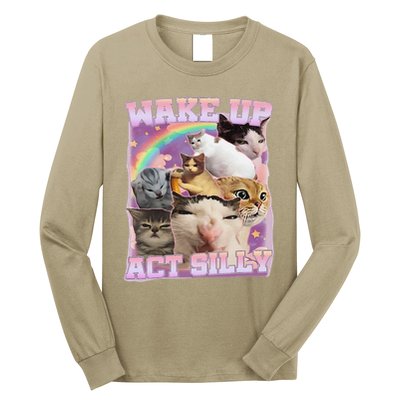 Wake Up Act Silly Funny Cat Meme Lover Cat Long Sleeve Shirt