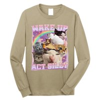 Wake Up Act Silly Funny Cat Meme Lover Cat Long Sleeve Shirt