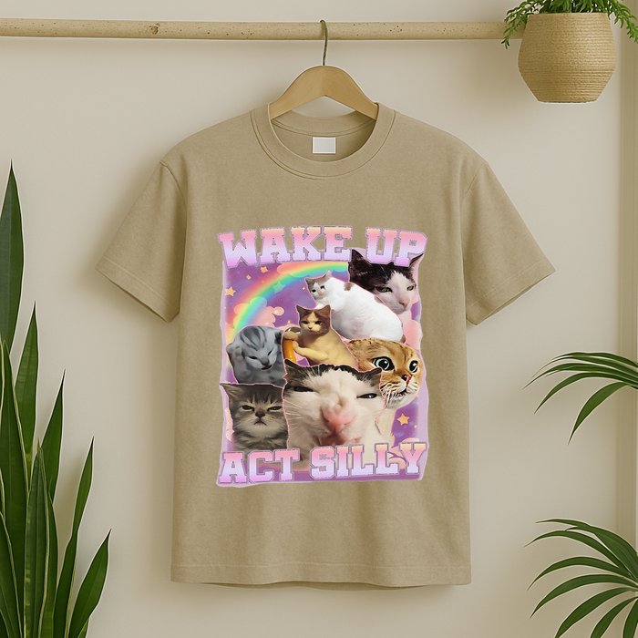 Wake Up Act Silly Funny Cat Meme Lover Cat T-Shirt