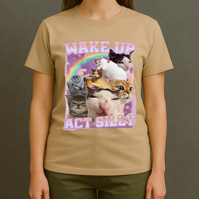 Wake Up Act Silly Funny Cat Meme Lover Cat T-Shirt