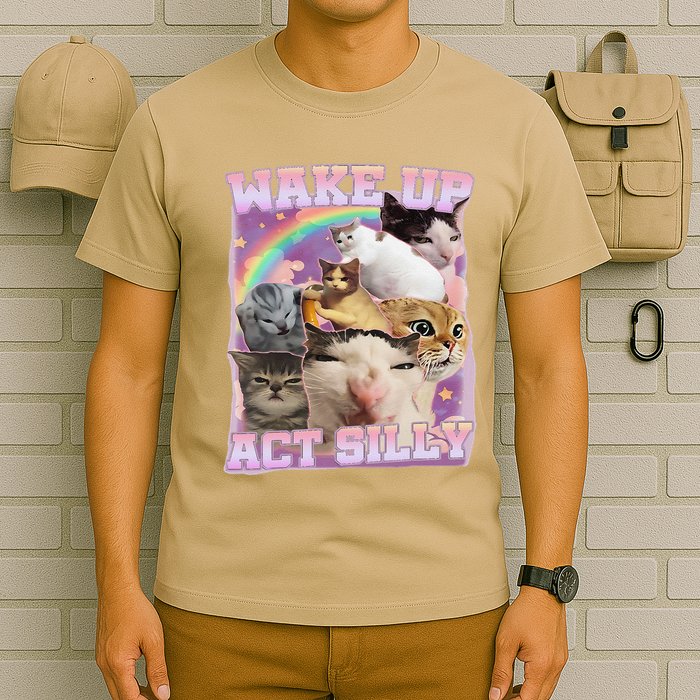 Wake Up Act Silly Funny Cat Meme Lover Cat T-Shirt
