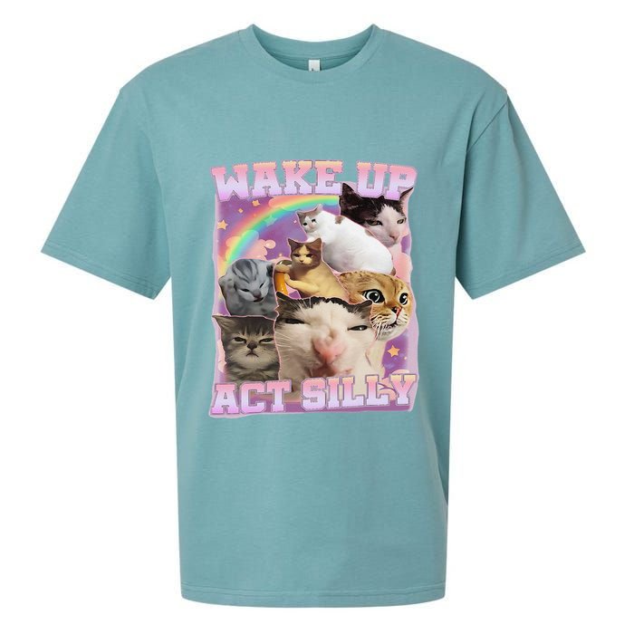 Wake Up Act Silly Funny Cat Meme Lover Cat Sueded Cloud Jersey T-Shirt