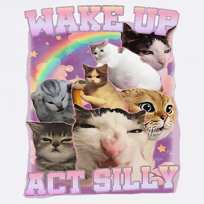 Wake Up Act Silly Funny Cat Meme Lover Cat Garment-Dyed Sweatshirt