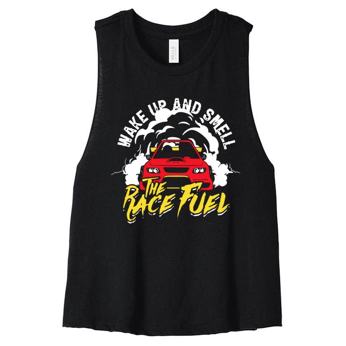 Wake Up And Smell The Race Fuel Women's Racerback Cropped Tank