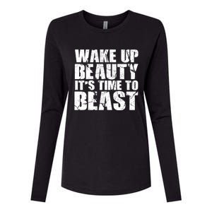 Wake Up Beauty It's Time To Beast Gym Workout Make Up Artist Gift Womens Cotton Relaxed Long Sleeve T-Shirt