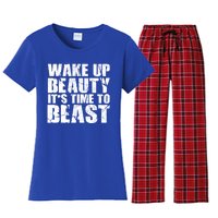 Wake Up Beauty It's Time To Beast Gym Workout Make Up Artist Gift Women's Flannel Pajama Set