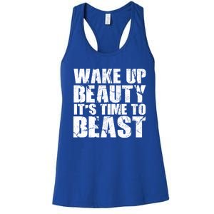 Wake Up Beauty It's Time To Beast Gym Workout Make Up Artist Gift Women's Racerback Tank