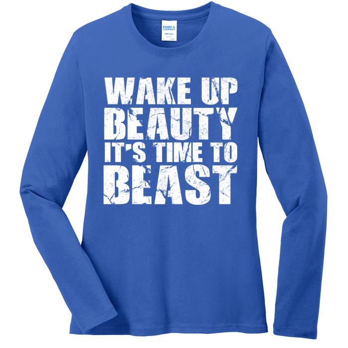 Wake Up Beauty It's Time To Beast Gym Workout Make Up Artist Gift Ladies Long Sleeve Shirt