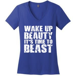 Wake Up Beauty It's Time To Beast Gym Workout Make Up Artist Gift Women's V-Neck T-Shirt