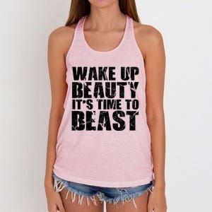 Wake Up Beauty It's Time To Beast Gym Workout Make Up Artist Gift Women's Knotted Racerback Tank