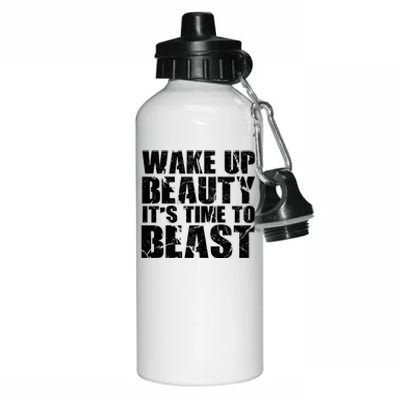 Wake Up Beauty It's Time To Beast Gym Workout Make Up Artist Gift Aluminum Water Bottle