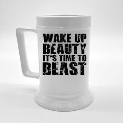 Wake Up Beauty It's Time To Beast Gym Workout Make Up Artist Gift Beer Stein