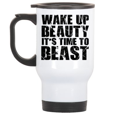 Wake Up Beauty It's Time To Beast Gym Workout Make Up Artist Gift Stainless Steel Travel Mug