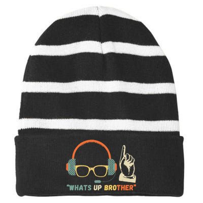 Whats Up Brother Sketch Streamer Striped Beanie with Solid Band