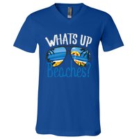 Whats Up Beaches Funny Beach Family Vacation Matching Funny Gift V-Neck T-Shirt