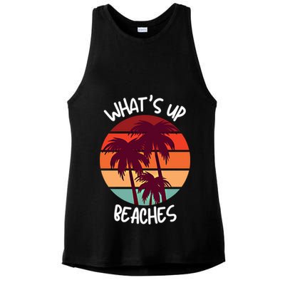 What's Up Beaches? Funny Vacay Vacation Tee With Palm Trees Great Gift Ladies PosiCharge Tri-Blend Wicking Tank