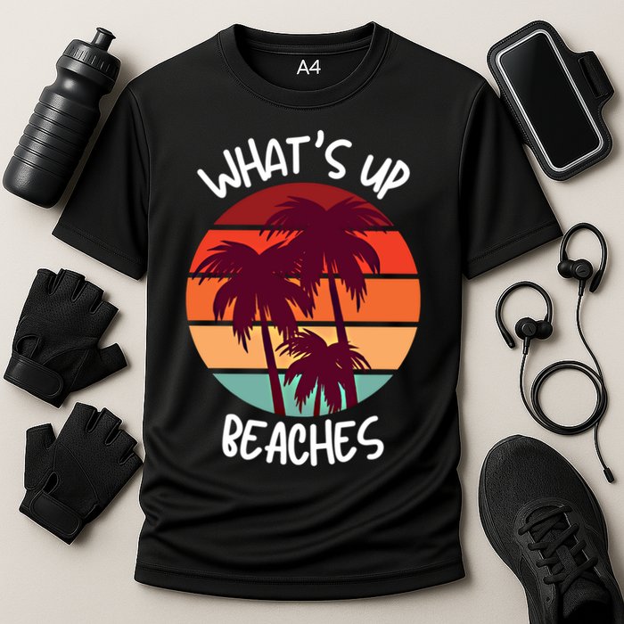 What's Up Beaches? Funny Vacay Vacation Tee With Palm Trees Great Gift Cooling Performance Crew T-Shirt