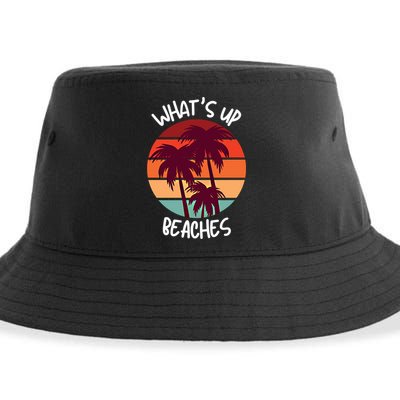 What's Up Beaches? Funny Vacay Vacation Tee With Palm Trees Great Gift Sustainable Bucket Hat