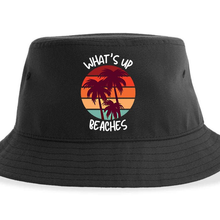 What's Up Beaches? Funny Vacay Vacation Tee With Palm Trees Great Gift Sustainable Bucket Hat