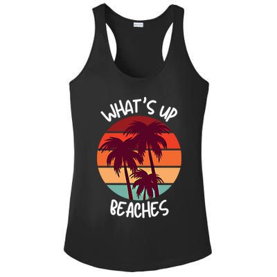 What's Up Beaches? Funny Vacay Vacation Tee With Palm Trees Great Gift Ladies PosiCharge Competitor Racerback Tank