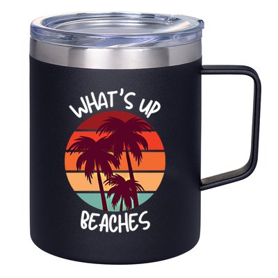 What's Up Beaches? Funny Vacay Vacation Tee With Palm Trees Great Gift 12oz Stainless Steel Coffee Mug