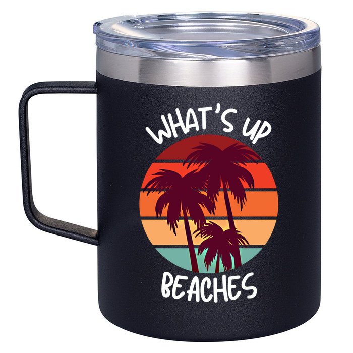 What's Up Beaches? Funny Vacay Vacation Tee With Palm Trees Great Gift 12oz Stainless Steel Coffee Mug