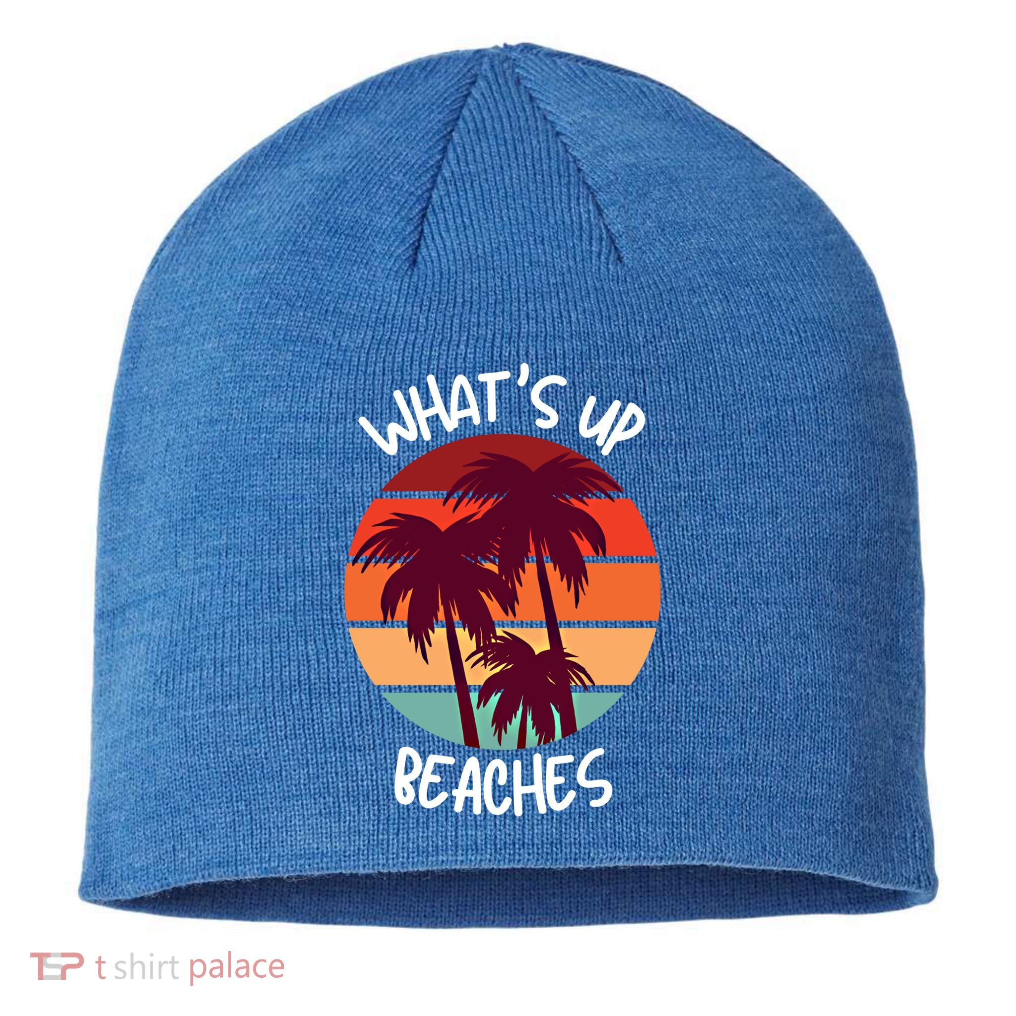 What's Up Beaches? Funny Vacay Vacation Tee With Palm Trees Great Gift Sustainable Beanie