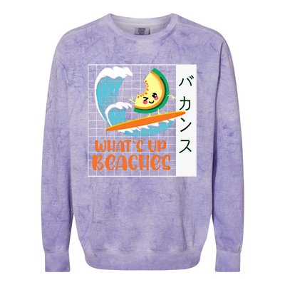 What`s Up Beaches Kawaii Japanes Melon Summer Graphic Gift Colorblast Crewneck Sweatshirt