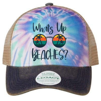 WhatS Up Beaches Funny Pun Beach Trip Summer Vacation Legacy Tie Dye Trucker Hat