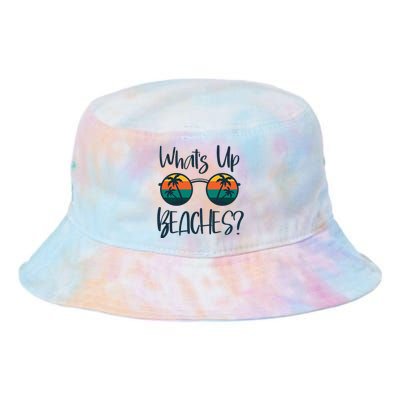 WhatS Up Beaches Funny Pun Beach Trip Summer Vacation Tie Dye Newport Bucket Hat