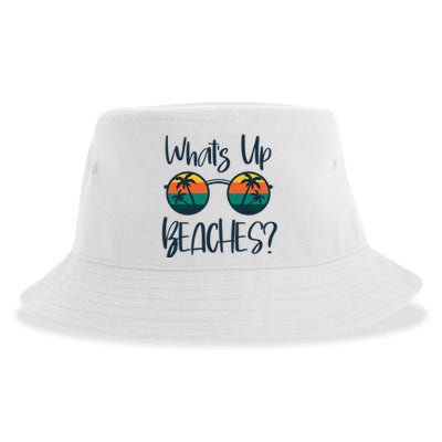 WhatS Up Beaches Funny Pun Beach Trip Summer Vacation Sustainable Bucket Hat