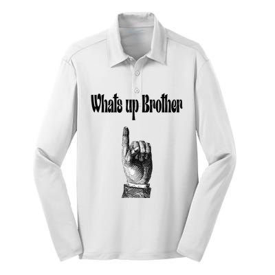 Whats Up Brother Funny Sketch Streamer Silk Touch Performance Long Sleeve Polo