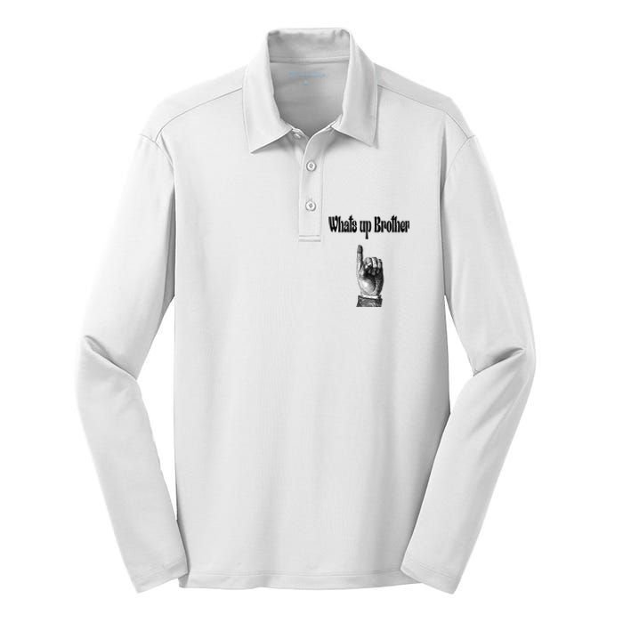 Whats Up Brother Funny Sketch Streamer Silk Touch Performance Long Sleeve Polo