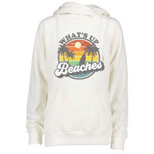 Whats Up Beaches Vacation Palm Trees Retro Beach Sunset Gift Womens Funnel Neck Pullover Hood